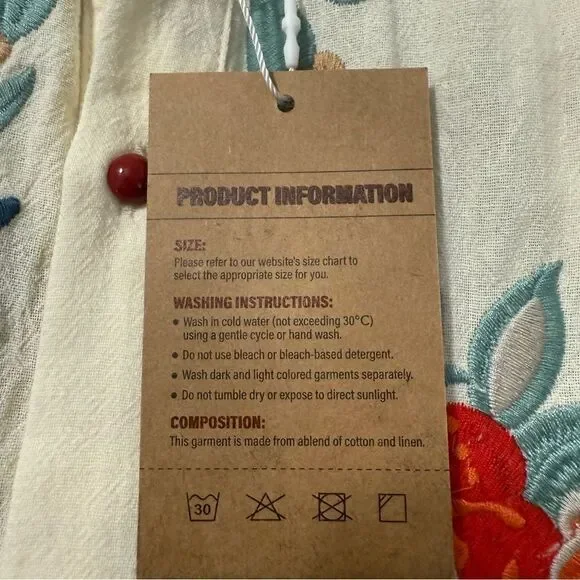 Manly/Unisex Casual Cream and Red Embroidered Button Down Shirt NWT! - Picture 12 of 13